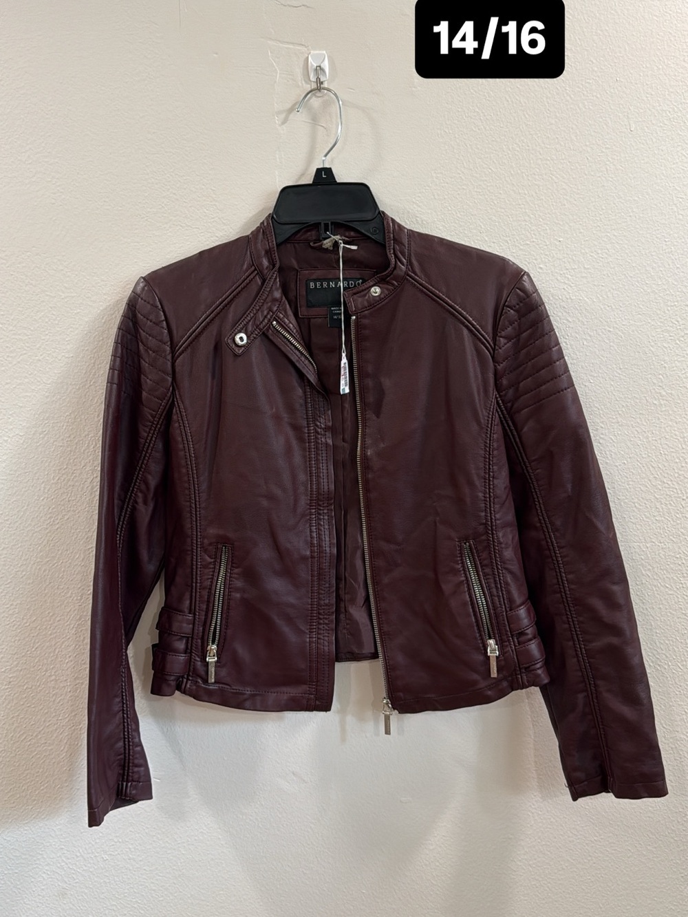 Bernardo Women's Dark Burgundy Faux Leather Moto Jacket